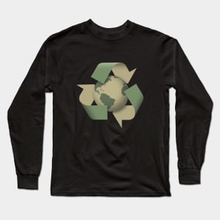 Recycle Symbol with Earth. Long Sleeve T-Shirt